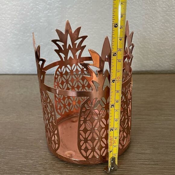 Rose Gold Pineapple Metal Cutout Candle Holder Sleeve - Picture 2 of 4